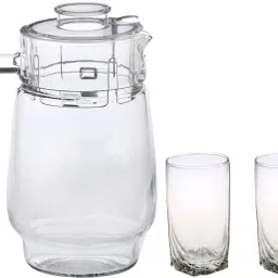 1 Glass Jug With Lid And 2 Matching Glasses Set, Perfect For Serving Drinks –A21 Jug Glass Set-image-46