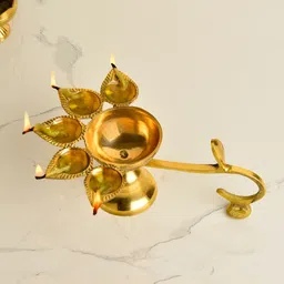 StyleMyWay Gold Toned Brass Panch Aarti Diya-41