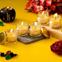 eCraftIndia Set Of 5  Lemon Grass Scented Minijar Candle-17