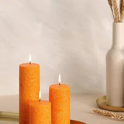 Parkash Candles 3-Pcs Orange Marble Finish Sandalwood Scented Pillar Candles-15