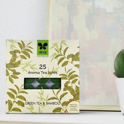 Iris Set Of 25 Green Printed Green Tea & Bamboo Tealight Candles image 2
