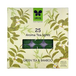 Iris Set Of 25 Green Printed Green Tea & Bamboo Tealight Candles image 3
