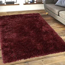 saral home Maroon Shaggy Polyester 5 ft x 7 ft Hand Woven Carpet-picture-48