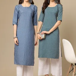 KALINI Women Blue & Green Pack Of 2 Geometric Printed Crepe Kurta-image-96