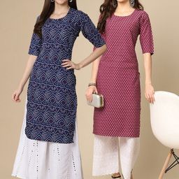 KALINI Women Pack Of 2 Purple & Blue Printed Crepe Kurta-image-41