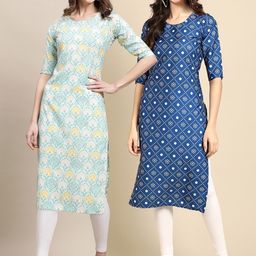 KALINI Women Multicoloured Geometric Printed Block Print Handloom Crepe Kurta-93