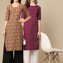 KALINI PACK OF 2 Women Ethnic Motifs Printed Block Print Handloom Crepe Kurta-52