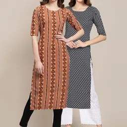 KALINI PACK OF 2 Women Ethnic Motifs Printed Block Print Handloom Crepe Kurta-image-46