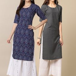KALINI Women Pack of 2 Blue & Black Geometric Printed Crepe Kurta-picture-31