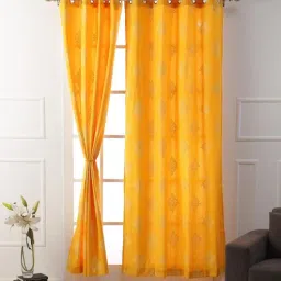 Yellow Traditional Cotton 9 Ft Light Filtering Eyelet Door Curtain by Soumya-picture-35