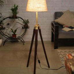 Nautical Marine Brass Finish Wooden Tripod Floor Lamp with Jute Shade-image-5