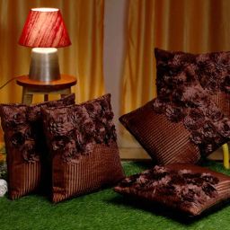 Brown Embroidered Polyester 16X16 Inches Cushion Cover (Set of 5) by Hosta Homes-image-3