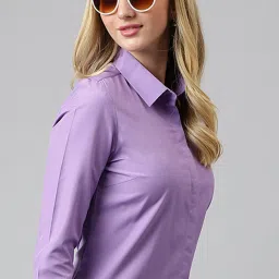 Women Regular Fit Self Design Spread Collar Formal Shirt-image-81