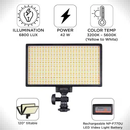 Prolite Bi-Color LED PL-520 Camera Video Light with Diffuser, Battery, Charging Wire | 6800 lx Camera LED Light image 2