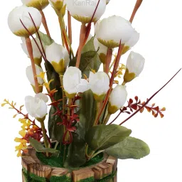 White Tulips Artificial Flower with Pot (25 cm, Pack of 1) White Tulips Artificial Flower with Pot-18