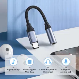 AUDIOCULAR Grey D13 Type C to 3.5mm Portable Audio Aux Adapter, Connector, Built-in DAC Phone Converter image 2