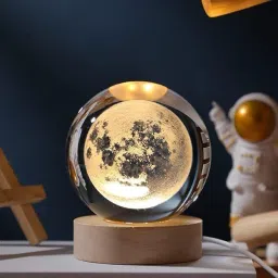 3D Moon Crystal Ball with Wooden LED Base - Ideal Decor for Home or Workspace Night Lamp-24
