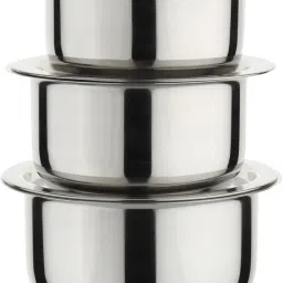 Stainless Steel Cook and Serve Use Induction & Gas Compatible Tope Set with Lid (2L, 2.5L, 3L) Dinner Set-image-52