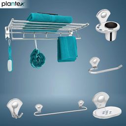 plantex Stainless Steel Bathroom Accessories-6pcs Bathroom Organizer Set Combo (Chrome) Silver Towel Holder-picture-23