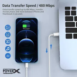 powerx Type-C To Lightning Cable | 20W Fast Charging, 480Mbps Data Transfer Speed Combo Set image 4
