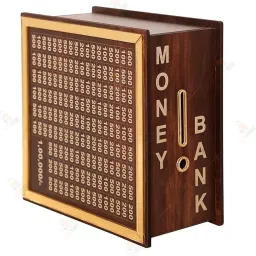 Golden Money Saving Box, Wooden Money Box with Target and Numbers with 2 sheets Coin Bank-44
