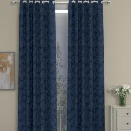 rosarahome Dark Blue Polyester Floral 9 Ft Semisheer Eyelet 2 Door Curtains-picture-18