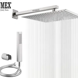 ANMEX COMBO of SS304 UltraSlim High Pressure Rainfall Shower Head With Shower Fit Arm HandShower (ABS),SS304 1.5mtr Tube And Hook (8X8 (8")+18inch Arm+HandShower Set)-image-98