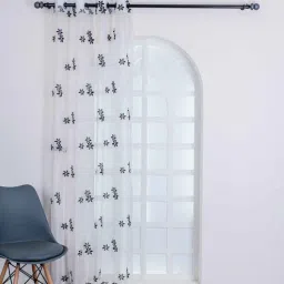 parda online Black Polyster Floral 9ft Sheer Eyelet Window/Door (1 Pc)-picture-39