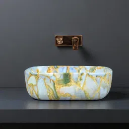 Premium Designer Ceramic Wash basin (M-50) with Waste pipe & Coupling (18x13x5)(M50)RJ Table Top Basin-image-88