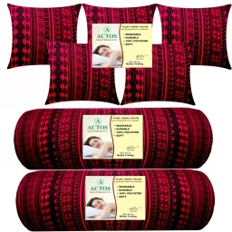 5 Cushion And 2 Bolster Microfibre Geometric Bolster Pack of 7-image-94