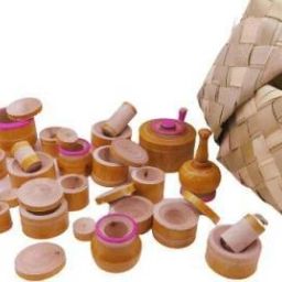 thenkumari Wooden Kitchen Play Set for Kids, Traditional Choppu Jaman Set (32 Pieces Brown). image 5