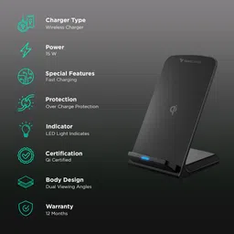 dr. vaku Vaku Luxos Unity II 15W Wireless Charging Stand for iOS, Android (Qi Certified, Dual Viewing Angles, Black) image 2