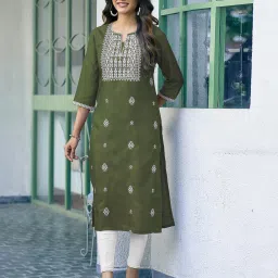 Women Chikan Embroidery, Embellished, Dyed/Ombre Cotton Blend Straight Kurta-image-10