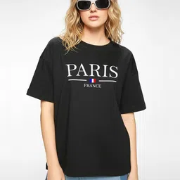 szn Women Printed, Typography Round Neck Cotton Blend Black T-Shirt-picture-26