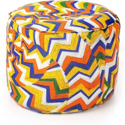 style homez Large Round Cotton Canvas Geometric Printed Ottoman Bean Bag Footstool With Bean Filling image 5