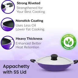navrang NONSTICK APPACHETTY WITH SS LID, PURPLE Appachatty with Lid 1.1 L capacity 23.5 cm diameter image 5