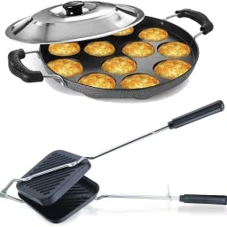 Non-Stick Aluminium Grill Sandwich Bread Toaster | Appam Patra with Steel Lid S1 0 W Pop Up Toaster-10