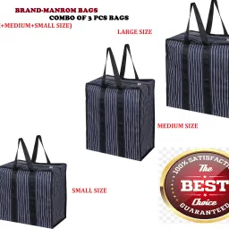 110 L Hand Duffel Bag - (PACK OF3-LARGE+MEDIUM+SMALL BAG)Big Heavy Storage Reusable Canvas Shopper Bag - Black - Large Capacity-18