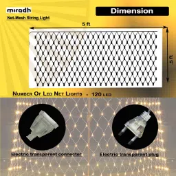 miradh 120 LEDs 1.5 m Yellow Flickering, Steady Net/Mesh Rice Lights image 2