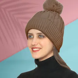 Winter Woolen Warm Beanie (Fur Inside Soft Pompom on top) Winter caps for Women Beanie-image-45