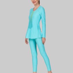 Printed Ankle Full Leg Length Swim Dress I Swimming Costume Solid Women Swim-dress Light Blue Swimsuit-image-46