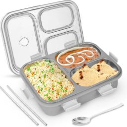 3 Compartment Stainless Steel Lunch Box with Steel Cutlery Inside 1 Containers Lunch Box-image-74
