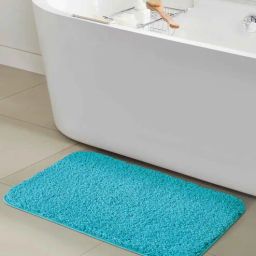 Teal Solid Polyester 28x20 Inches AntiSkid Bath Mat by Obsessions-picture-3