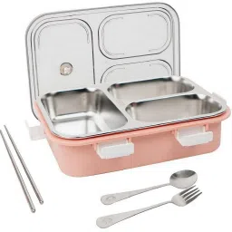 Leakproof Tiffin Box with Spoon Fork for Kids, Men, Women Office Lunch 3 Containers Lunch Box-image-79