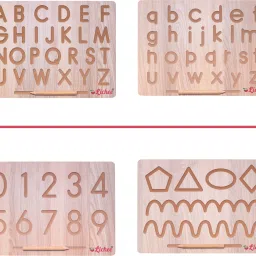 4 IN 2 Combo English Alphabet, Number and Patten Board|Capital Word "ACBD", Small Word "abcd" and Number "0 To 9", Curve Pattens|Educational Puzzle Toys, Teach your Child about Alphabets, Number and Patten Board for 2+ Years Old Kids-15