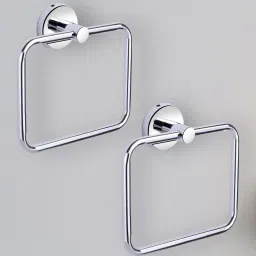 Set Of 2 -Square Shape SS Towel Holder– 14cm Diameter, Wall-Mounted with Screws Silver Towel Holder-4