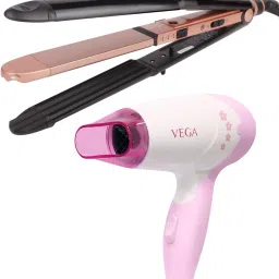 VEGA 3 in 1 Keratin Hair Styler - Straightener, Curler and Crimper (VHSCC-03), Rose Gold & Blooming Air 1000w Compact and Foldable Hair Dryer (VHDH-05) Personal Care Appliance Combo-16