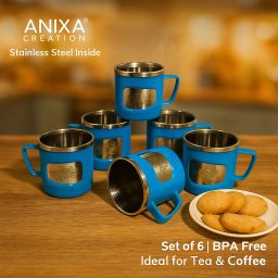 Pack of 6 Stainless Steel, Plastic REGAL Tea Cup Set|Steel|Coffee Mug-image-93