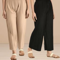 Pack of 2 Women Relaxed Beige, Black Crepe Trousers-image-112