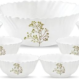 Opalware Dessert Bowl Blissfull Green Pudding Set, 1-Serving Bowl (850ml), 6-Small Bowl (175ml)-16